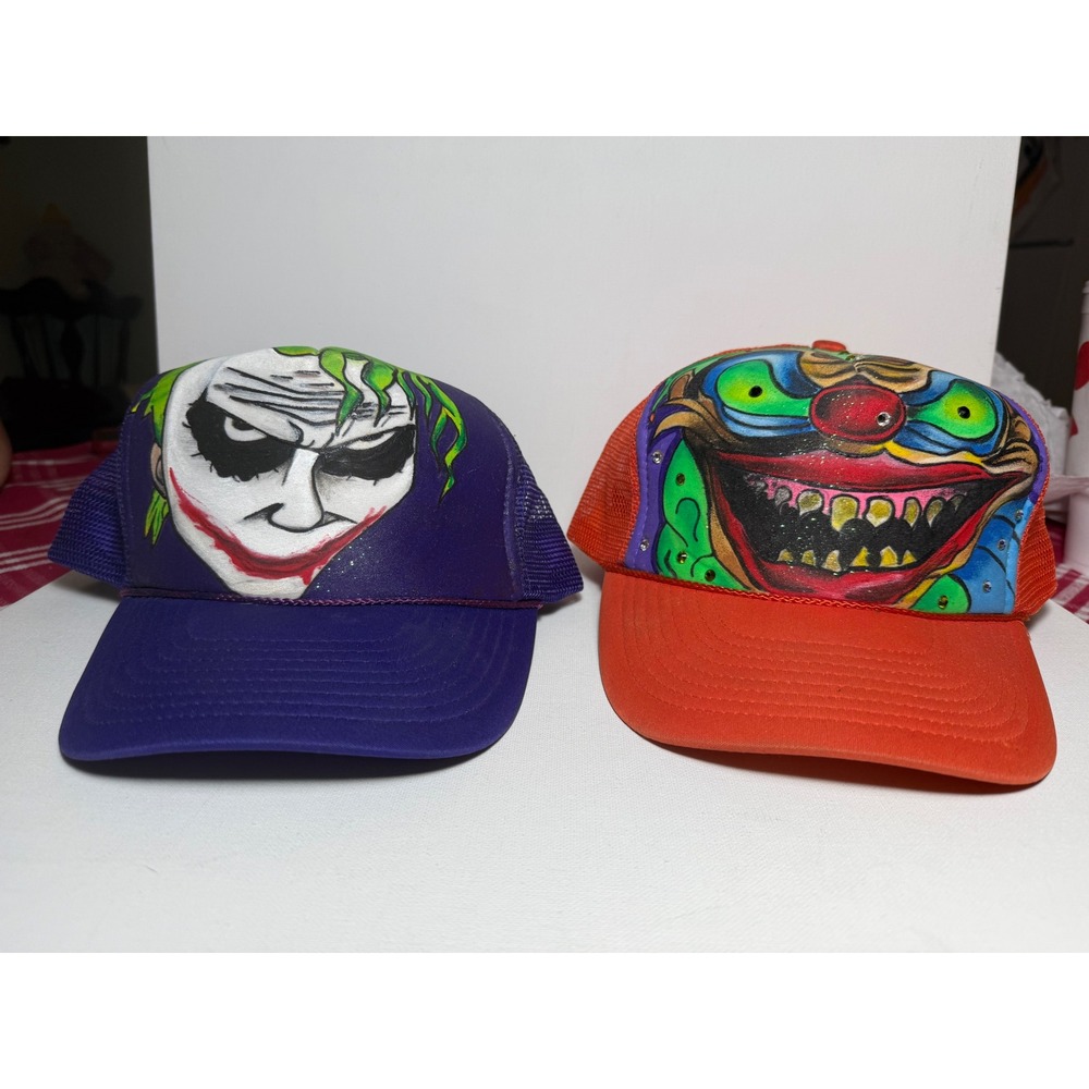 DC Comics Custom Painted Dark Joker and Clown Vintage Snapbacks EUC